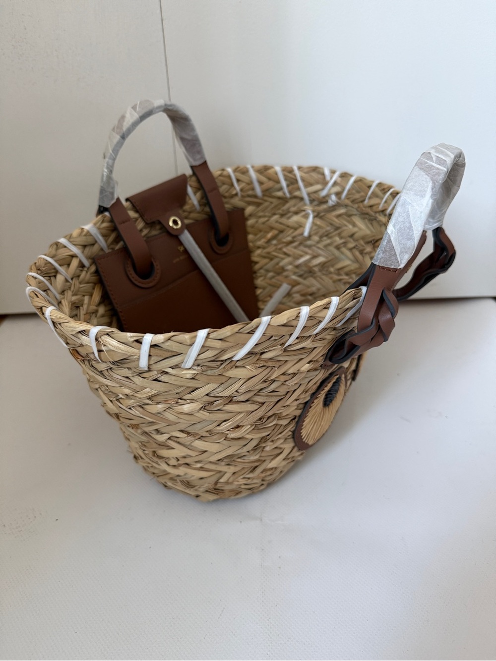 Anya Hindmarch Natural Woven Basket Tote with Brown Leather Handles - Picture 4 of 15